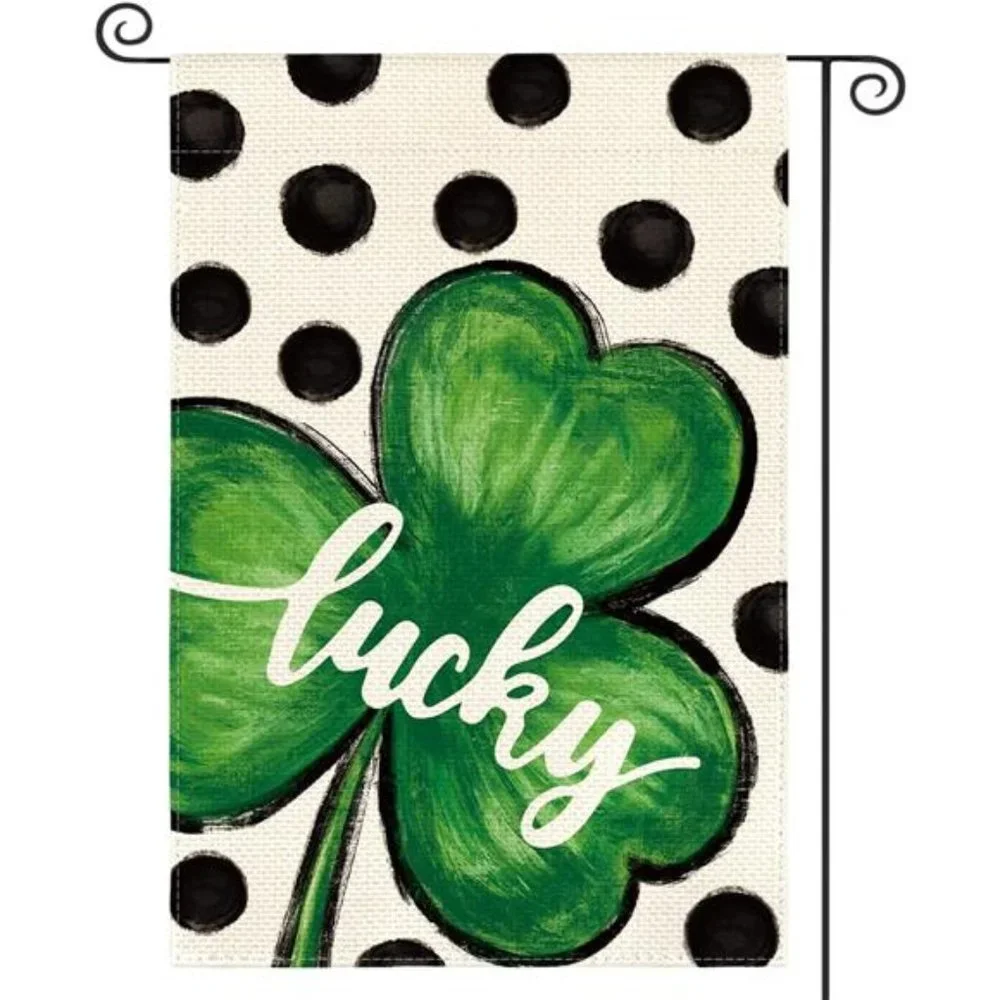 St Patricks Day Lucky Shamrock Garden Flag 12x18 Inch Double